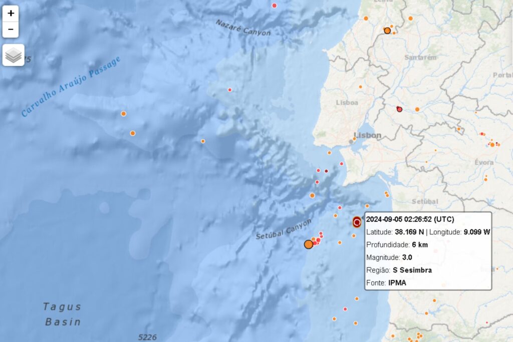 Sismo de magnitude 3.3 registado a sul de Sines